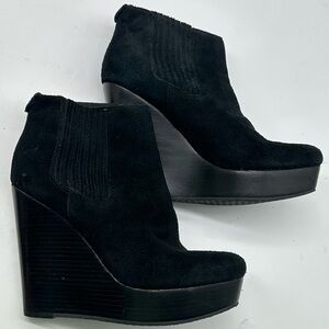 Black Suede Wedge Ankle Boots
